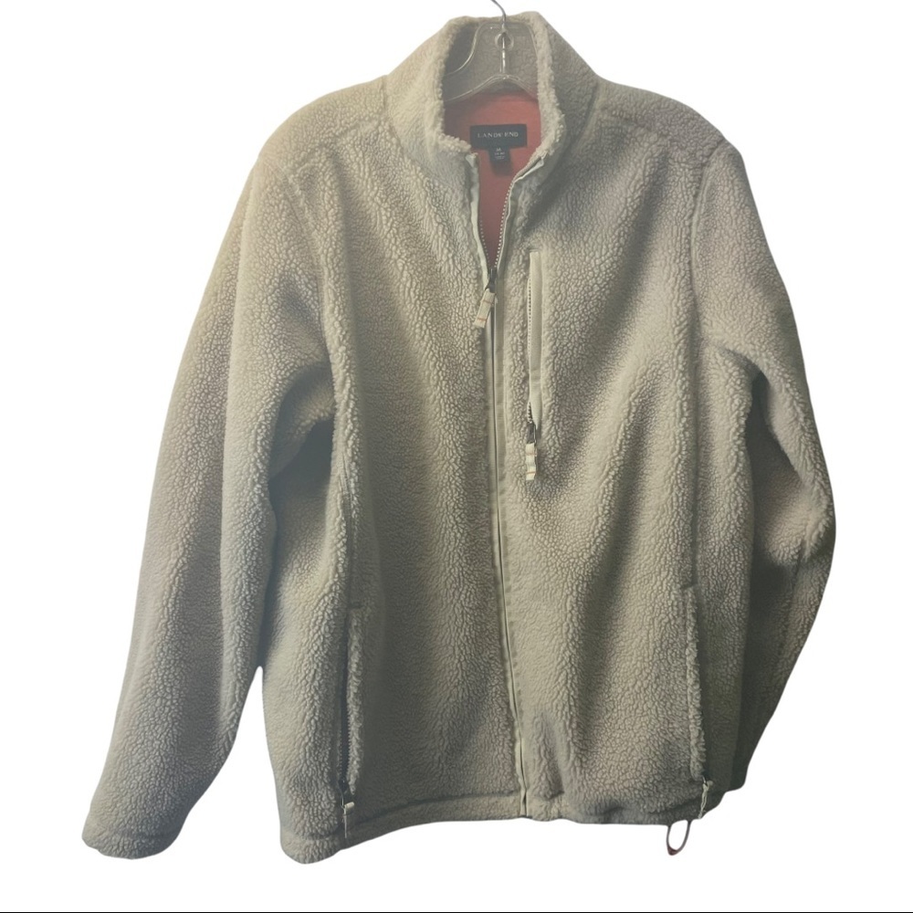 LANDS END zip up warm fuzzy sweater size medium